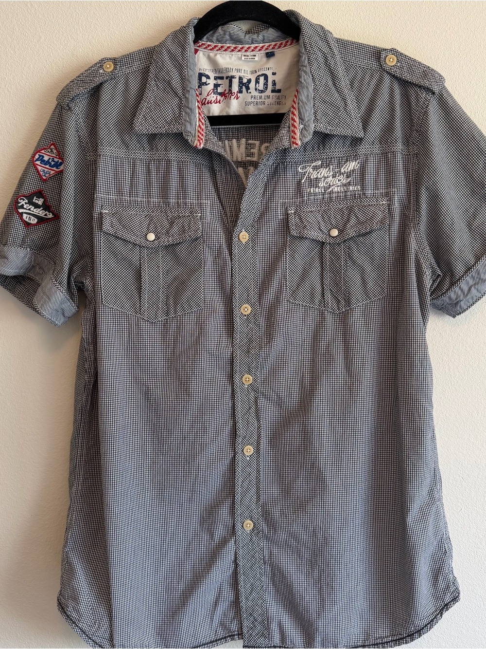 Petrol Industries Mens Sz L Blue Checker Trans Am Series Embroidered Shirt Read